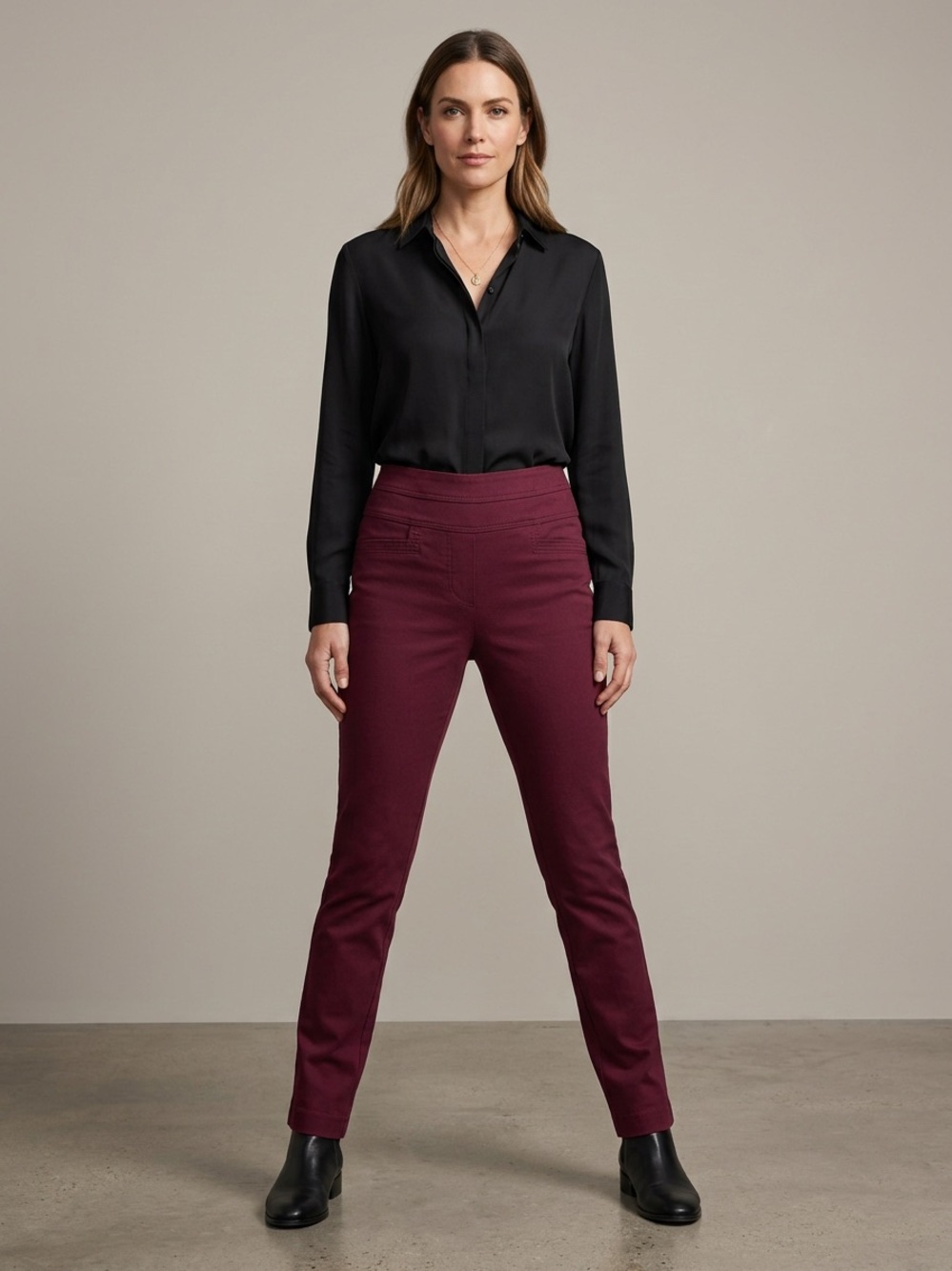 Maurices Straight Leg Pull-On Pants in Wine